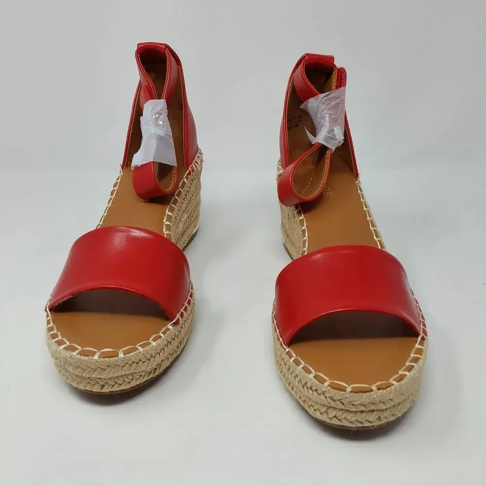 Dream Pairs Red Espadrille Wedge Sandals Ankle Strap Women's US 8 New